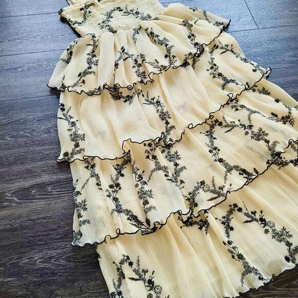 Ganni Pleated Georgette Flounce Smock Midi Dress in Floral Shadow Flan Sz 38 - Picture 8 of 15